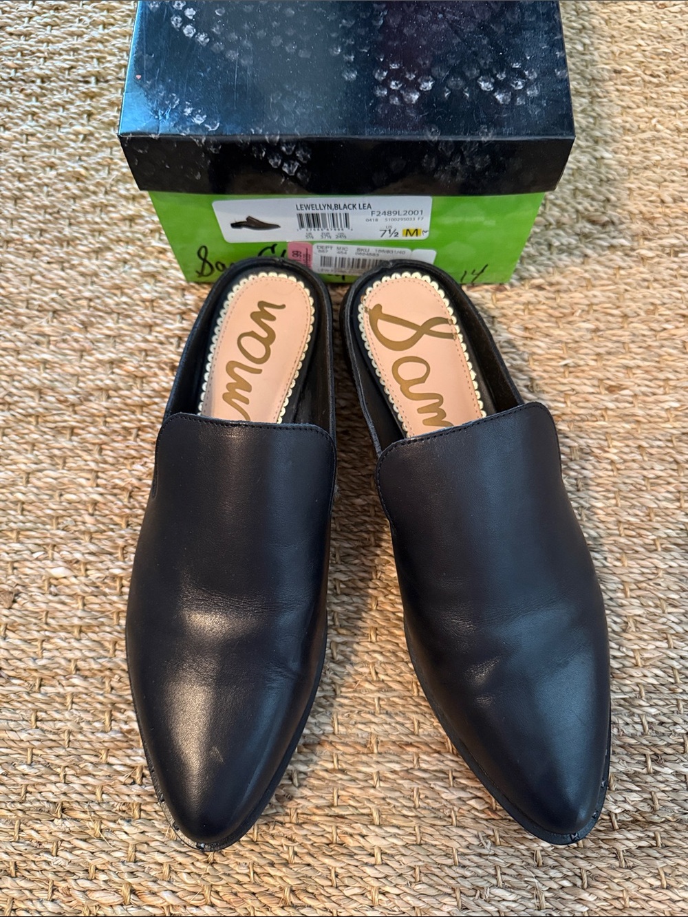 Sam Edelman Black Leather Pointed Slip-On Mules